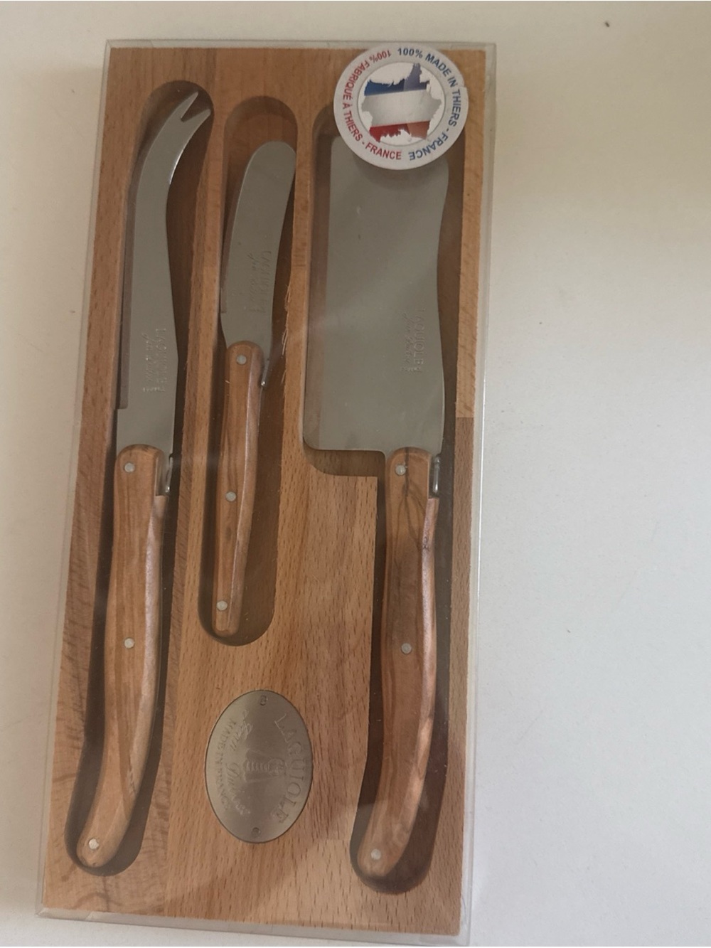 Laguiole France Jean Dubost 3 Piece Cheese Knife Set Olive Wood Handles